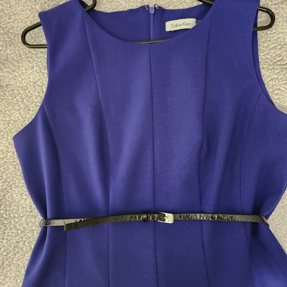Calvin Klein Beautiful Blue Belted Sleeveless Pleated Dress - Picture 10 of 16